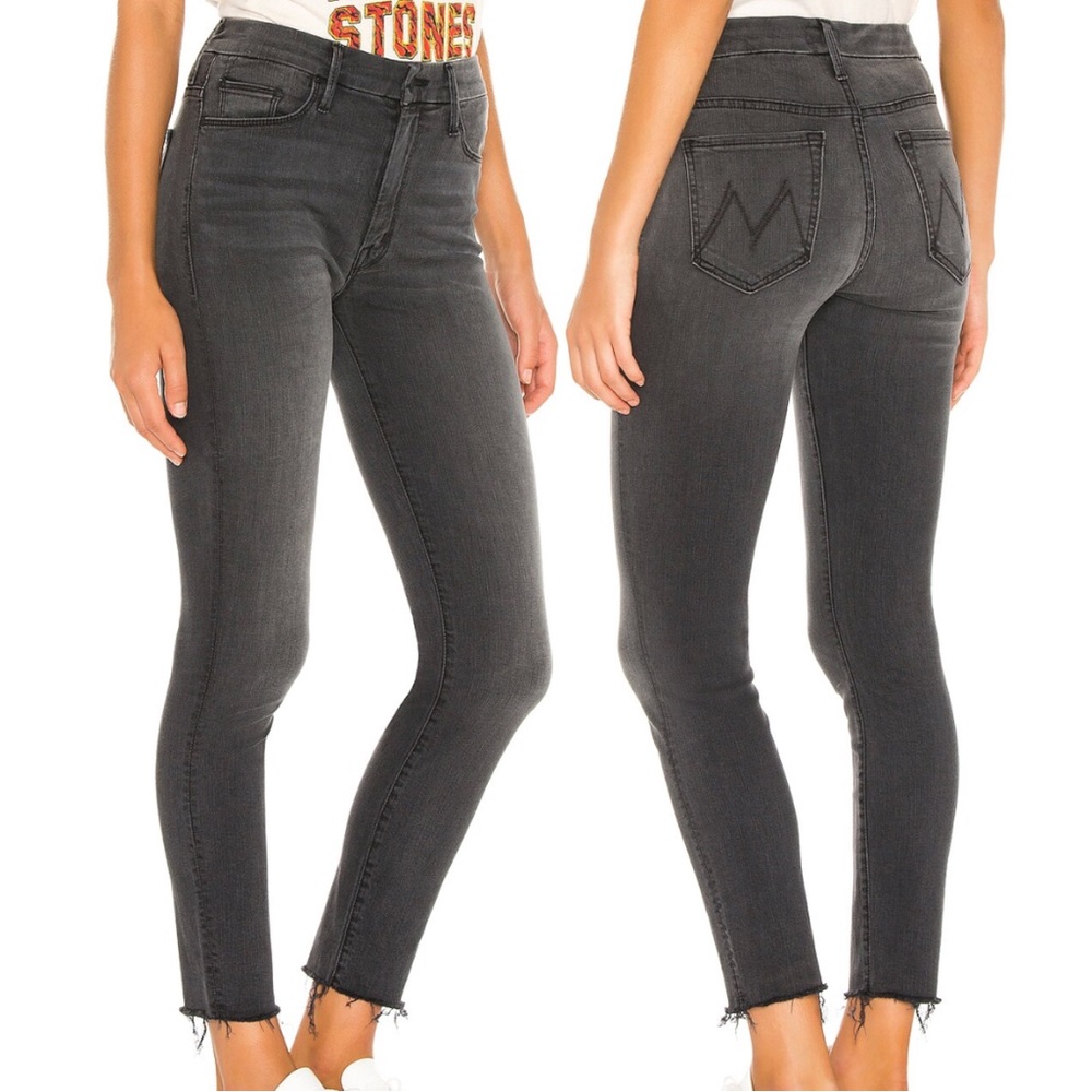 MOTHER DENIM High Waisted Looker Ankle Fray Gray High Rise Cropped Skinny Jeans